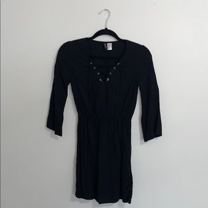 Black Midi Dress with Lace-tie front